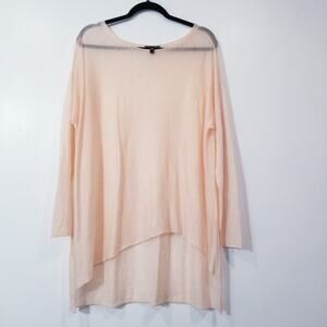 Eileen Fisher Wool Blend Sheer Knit High Low Tunic Blouse Long Sleeves